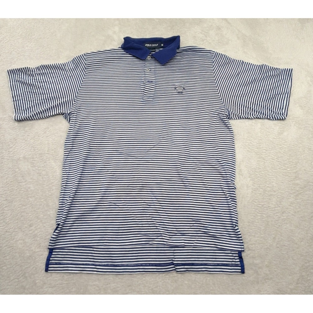 Polo Golf Ralph Lauren Men's Medium Polo Shirt Blue/White Striped Cotton Casual